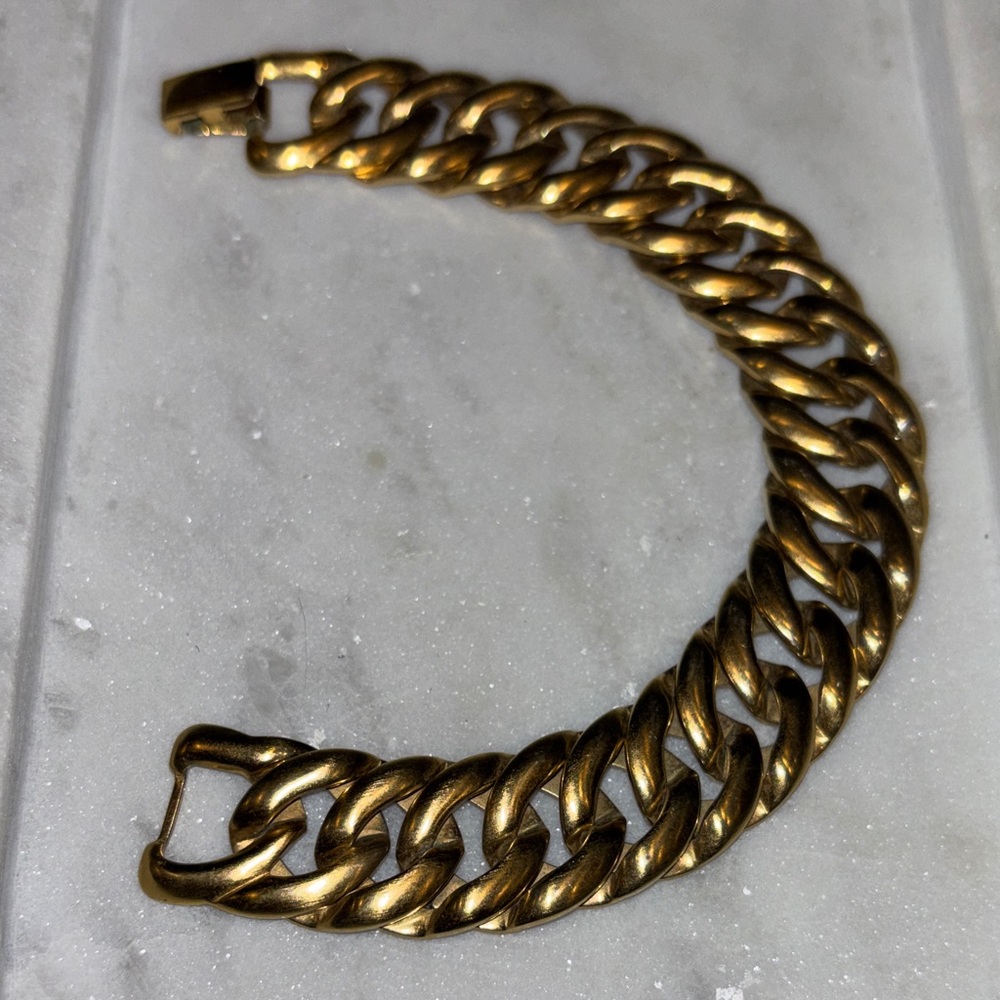 Vintage Monet Gold Tone Chunky Chain Bracelet Statement Curb Link Bold Jewelry